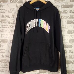 Friday Beers Almost Friday Hoodie‎ Men's XL Black Colorful Graphic Sweatshirt